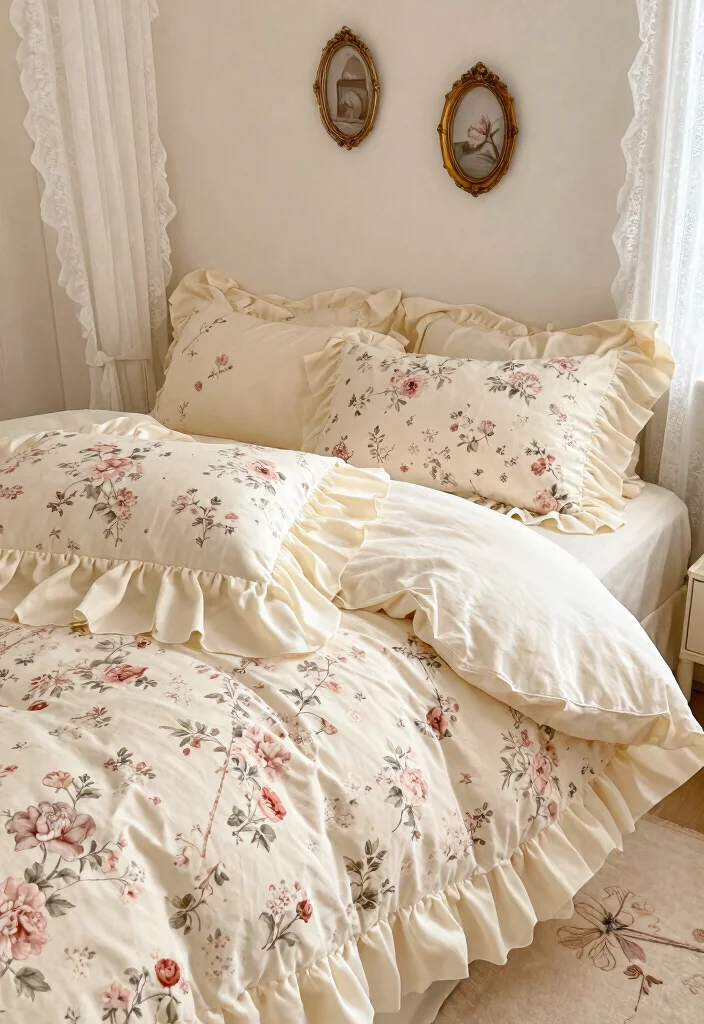 15 Floral Bedding Bedroom Ideas for a Soft Romantic Touch - 6. Romantic Ruffles 1