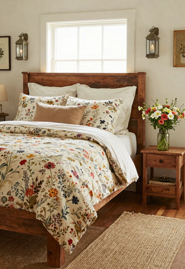 15 Floral Bedding Bedroom Ideas for a Soft Romantic Touch - 7. Rustic Floral Retreat 1
