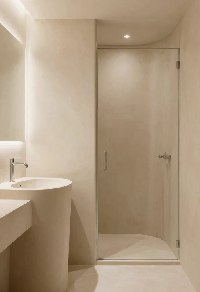 15 Microcement Bathroom Ideas With Seamless Finish - 6. Curved Microcement Elements 1