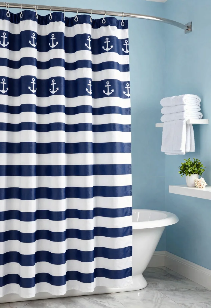 15 Nautical Bathroom Decor Ideas With Coastal Charm - 1. Nautical-Themed Shower Curtains 1