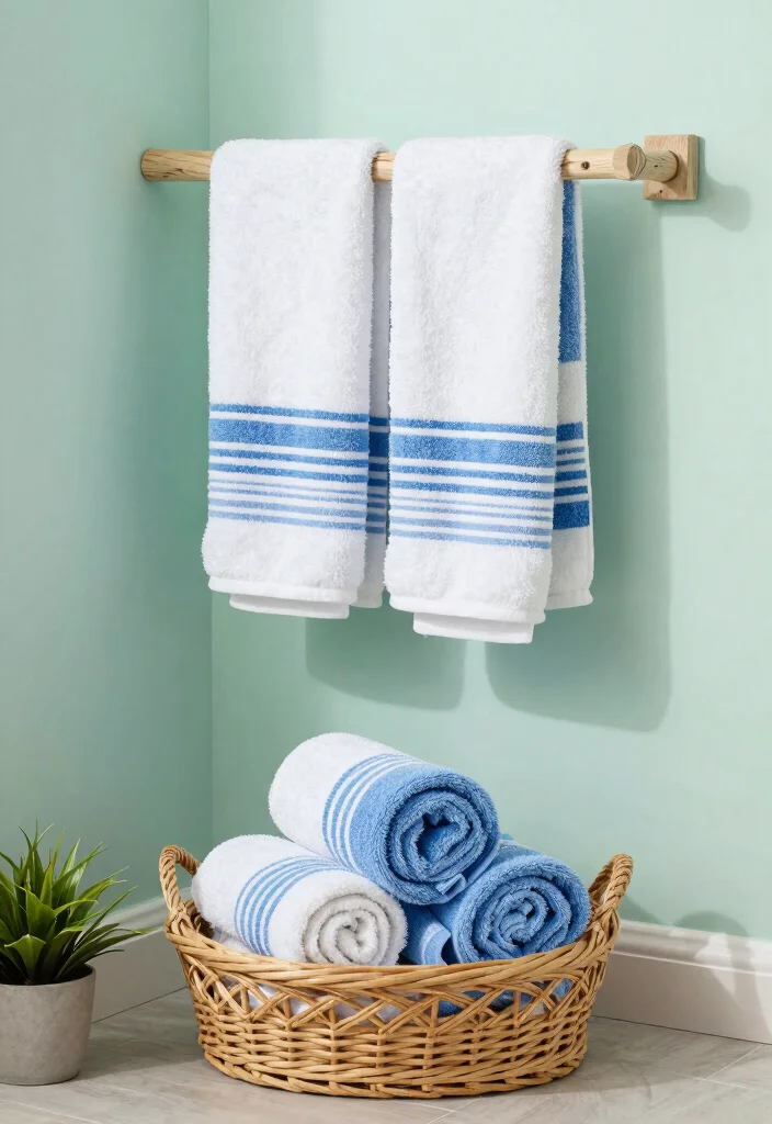 15 Nautical Bathroom Decor Ideas With Coastal Charm - 12. Nautical Towel Displays 1