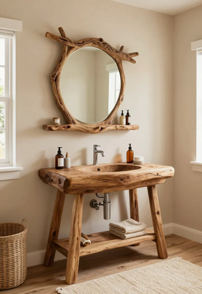 15 Nautical Bathroom Decor Ideas With Coastal Charm - 4. Driftwood Accents 1