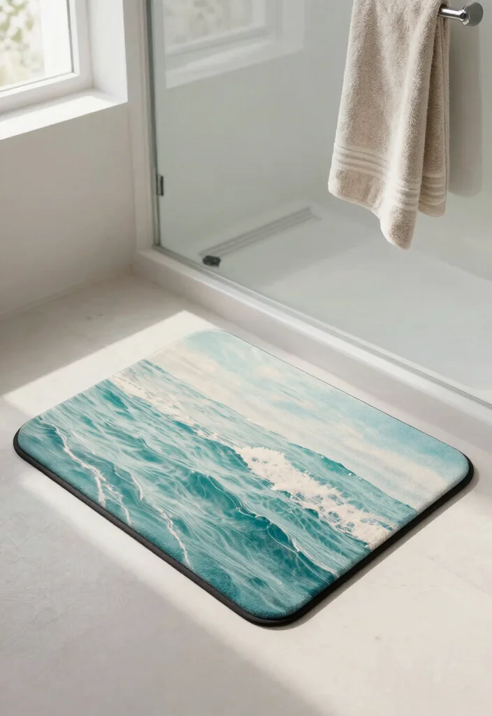 15 Nautical Bathroom Decor Ideas With Coastal Charm - 9. Marine-Inspired Shower Mats 1