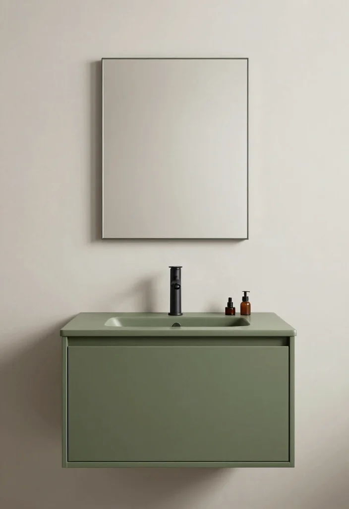 15 Olive Green Bathroom Vanity Ideas With Fresh Warm Style - 15. Simple Yet Striking 1