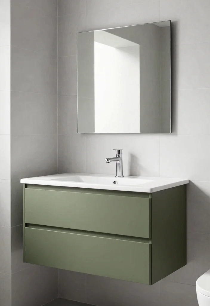 15 Olive Green Bathroom Vanity Ideas With Fresh Warm Style - 2. Sleek Modern Minimalism 1