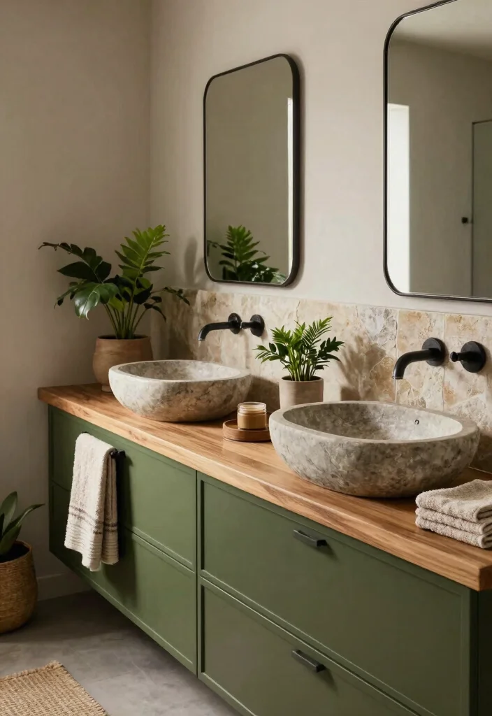 15 Olive Green Bathroom Vanity Ideas With Fresh Warm Style - 5. Nature-Inspired Elements 1
