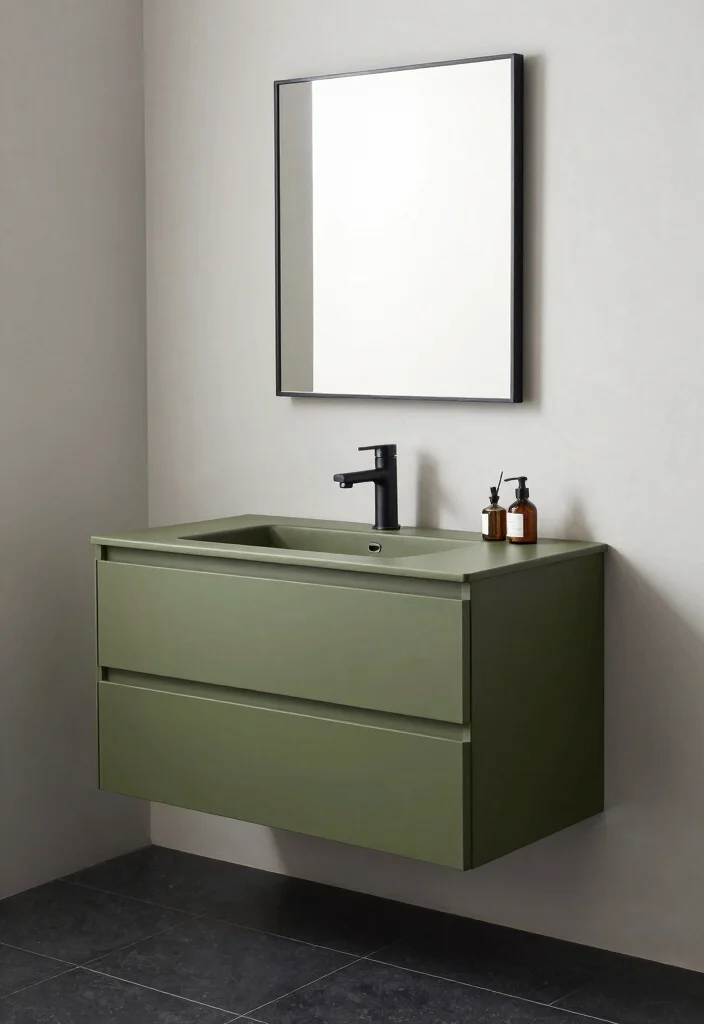 15 Olive Green Bathroom Vanity Ideas With Fresh Warm Style - 7. Bold Contrast with Black 1