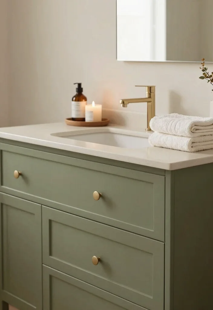 15 Olive Green Bathroom Vanity Ideas With Fresh Warm Style - 8. Spa-Like Serenity 1