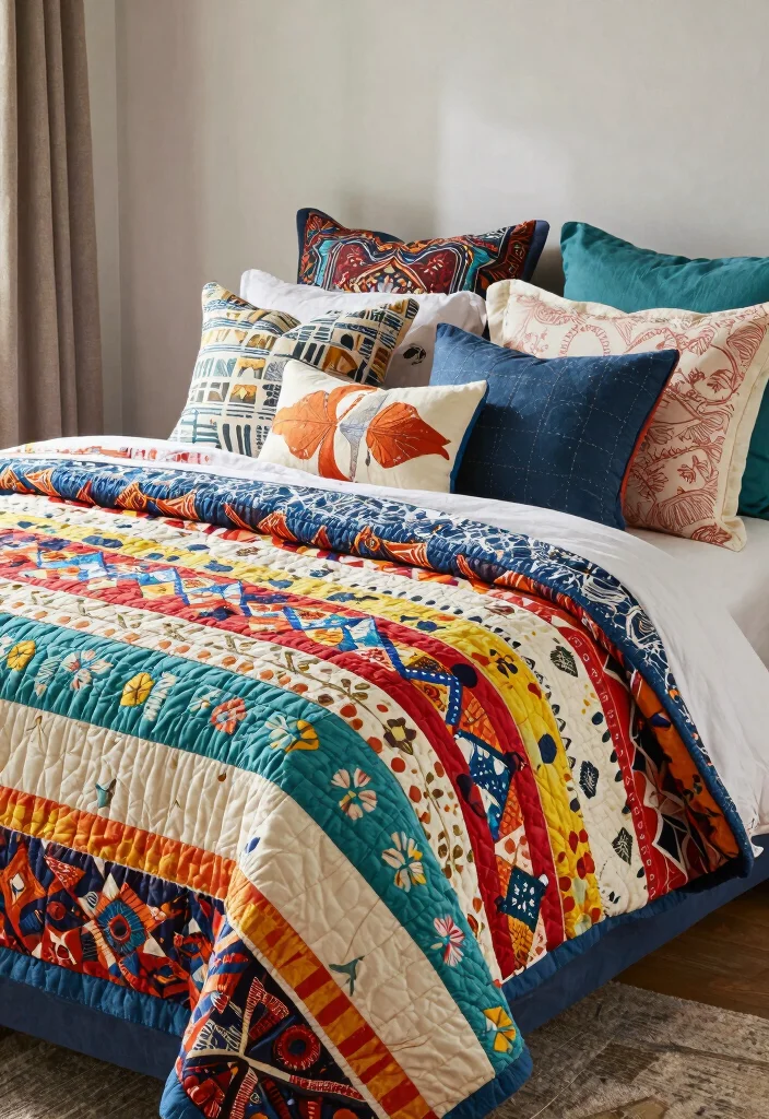 15 Quilt Bedroom Decor Ideas for Cozy Layered Charm - 13. Play with Color and Patterns 1