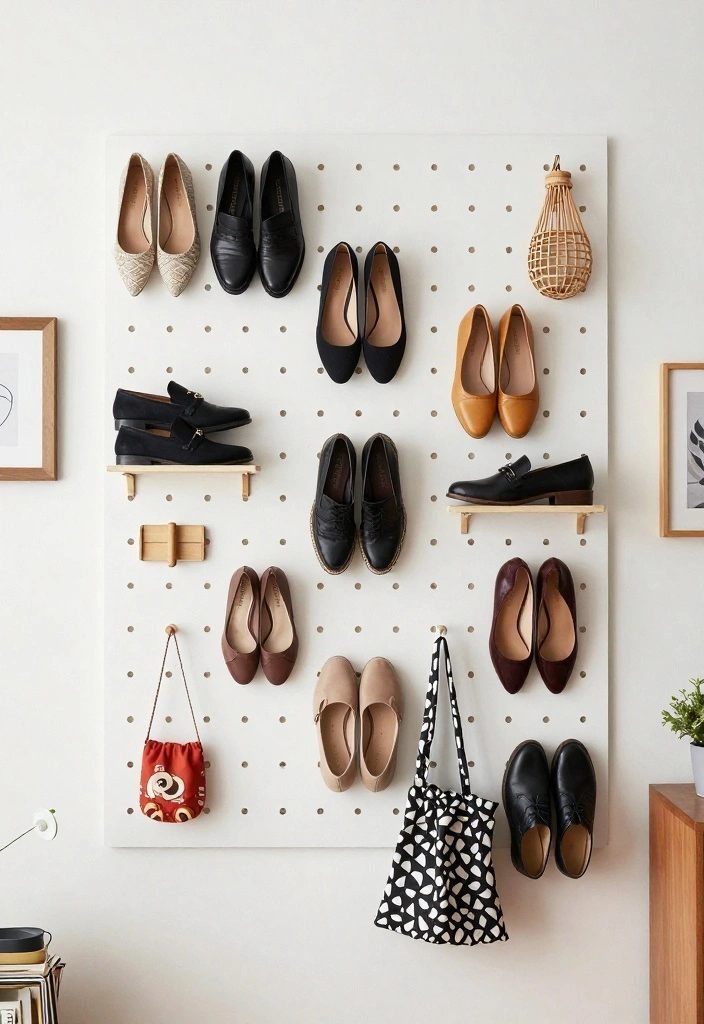 15 Shoe Display Ideas for Bedroom Organized Stylish Storage - 14. Pegboard Shoe Displays 1