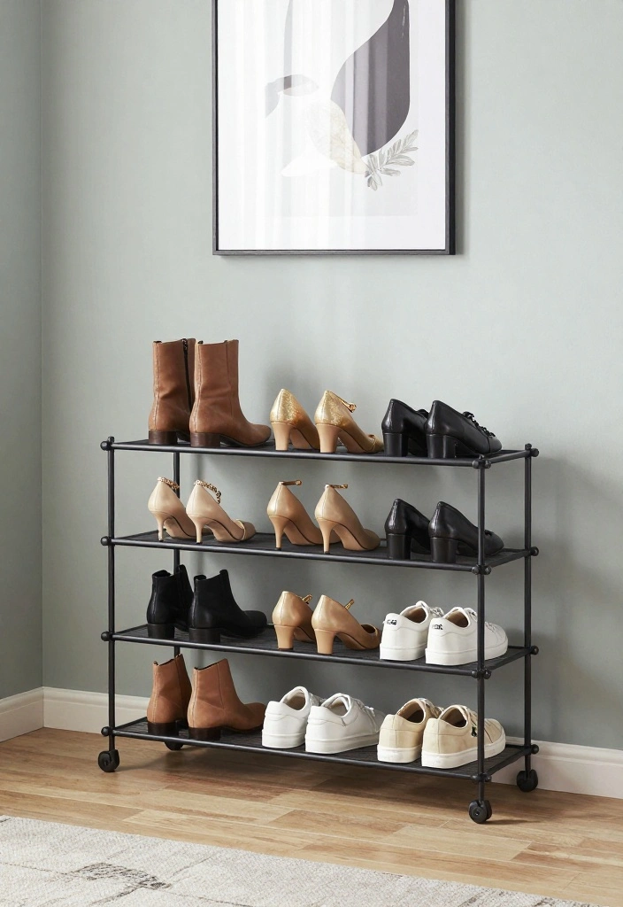 15 Shoe Display Ideas for Bedroom Organized Stylish Storage - 3. Decorative Shoe Racks 1