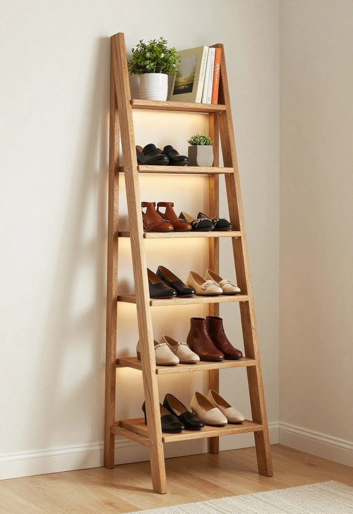 15 Shoe Display Ideas for Bedroom Organized Stylish Storage - 4. DIY Shoe Display Ladder 1