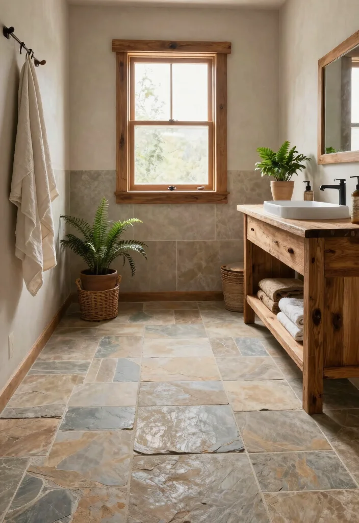 15 Slate Tile Bathroom Ideas For Natural Elegance - 1. Rustic Charm with Natural Slate 1