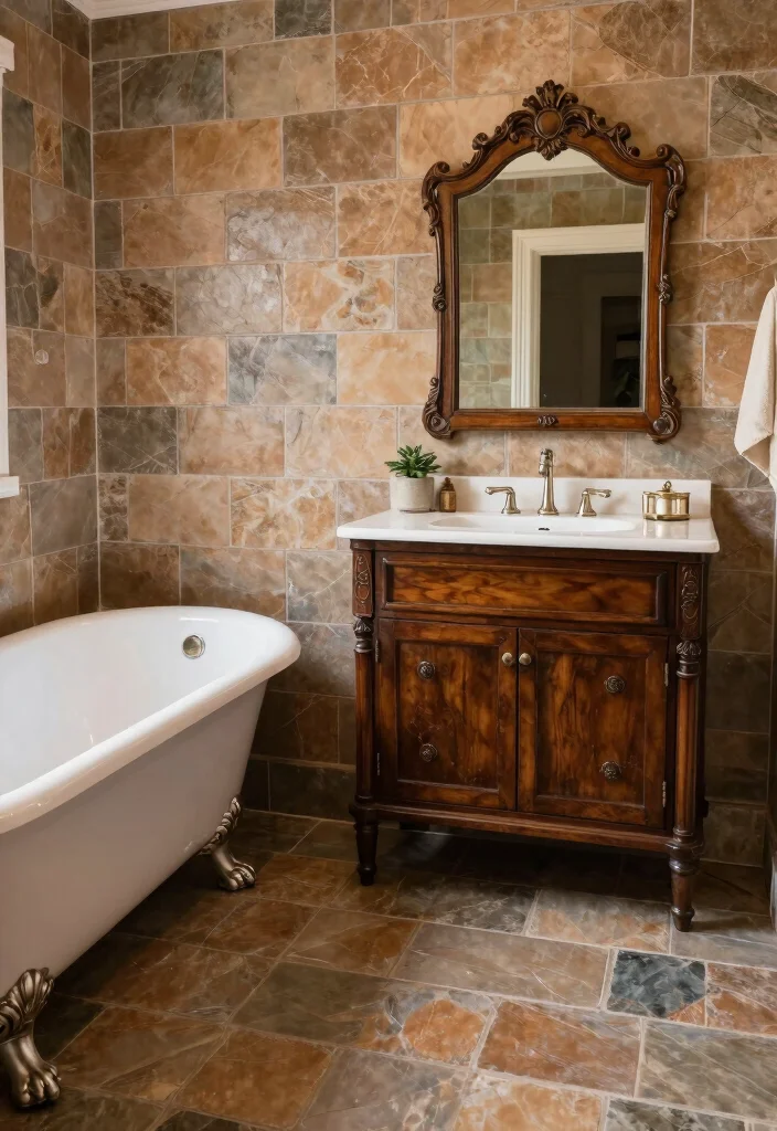 15 Slate Tile Bathroom Ideas For Natural Elegance - 10. Slate with Vintage Elements 1