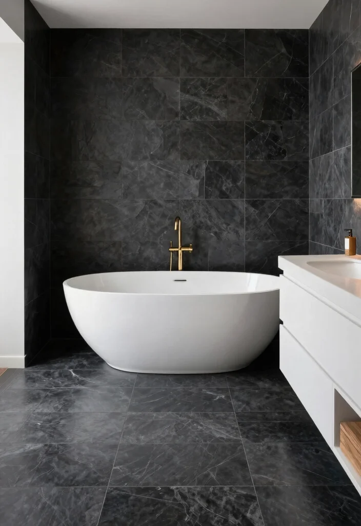15 Slate Tile Bathroom Ideas For Natural Elegance - 3. Elegant Contrast with White Fixtures 1
