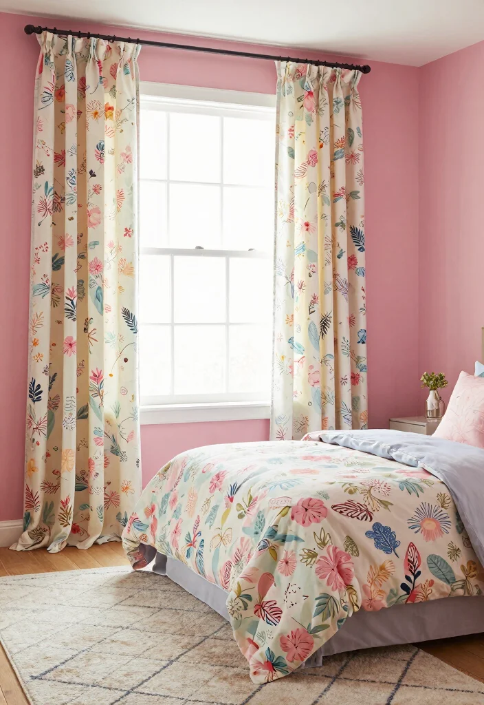 15 Sulking Room Pink Bedroom Ideas: Moody Chic Drama - 10. Playful Patterns in Soft Hues 1