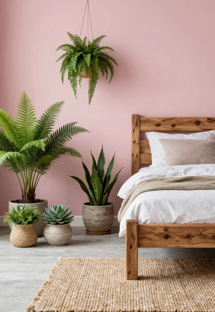 15 Sulking Room Pink Bedroom Ideas: Moody Chic Drama - 11. Incorporating Natural Elements 1