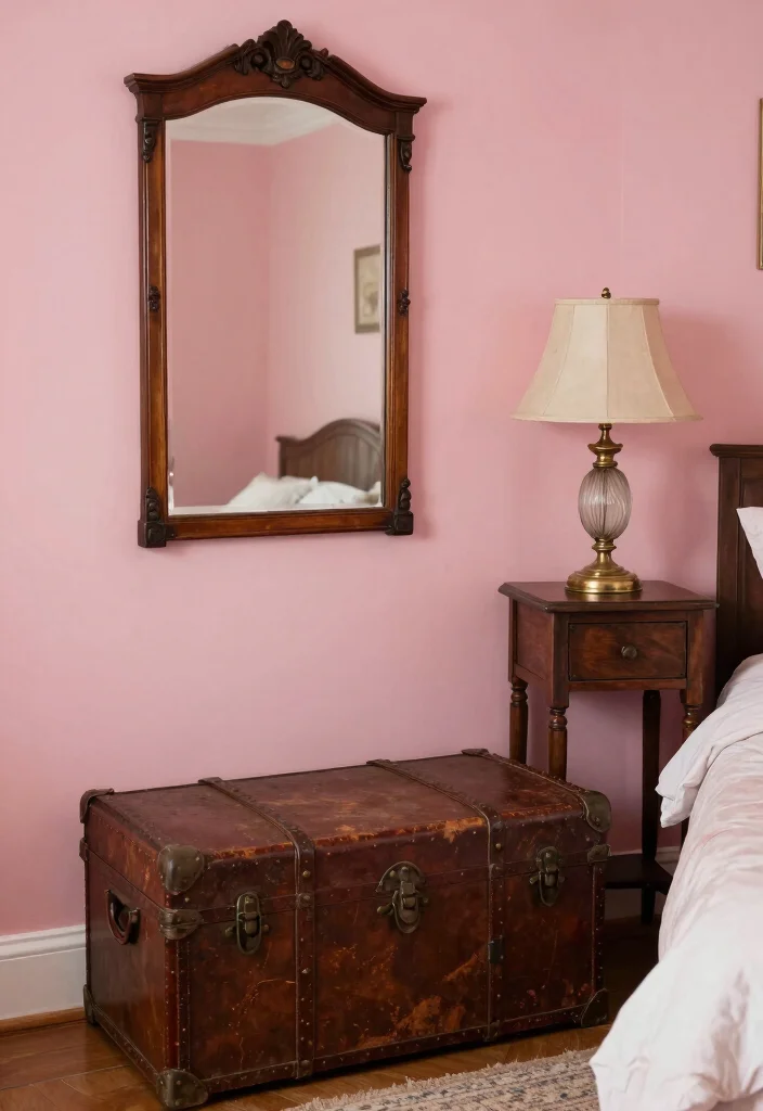 15 Sulking Room Pink Bedroom Ideas: Moody Chic Drama - 13. Incorporating Vintage Finds 1