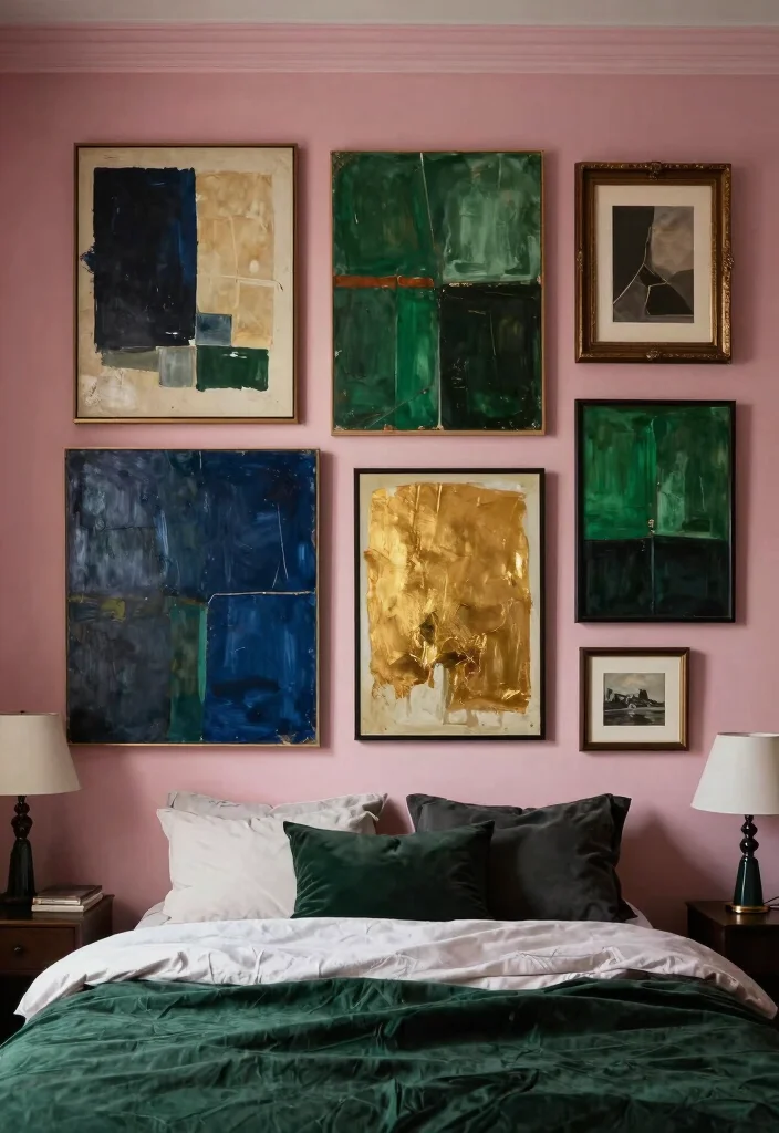 15 Sulking Room Pink Bedroom Ideas: Moody Chic Drama - 2. Dramatic Wall Art 1