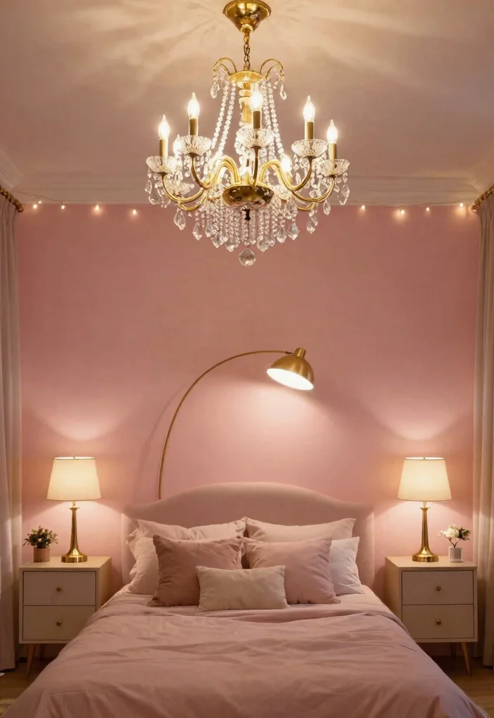 15 Sulking Room Pink Bedroom Ideas: Moody Chic Drama - 4. Elegant Lighting Choices 1