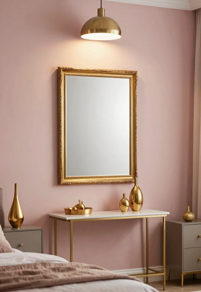 15 Sulking Room Pink Bedroom Ideas: Moody Chic Drama - 6. Chic Metallic Accents 1