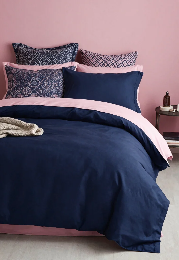 15 Sulking Room Pink Bedroom Ideas: Moody Chic Drama - 7. Bold Bedding Choices 1
