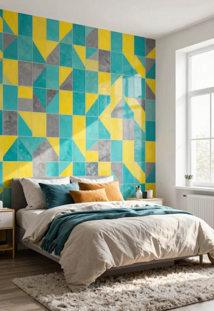 15 Tiles for Bedroom Wall Ideas with a Modern Textured Finish - 1. Geometric Patterns for a Bold Statement 1