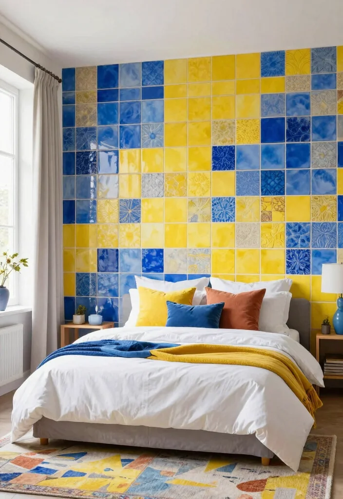15 Tiles for Bedroom Wall Ideas with a Modern Textured Finish - 11. Colorful Textured Tiles for a Fun Element 1