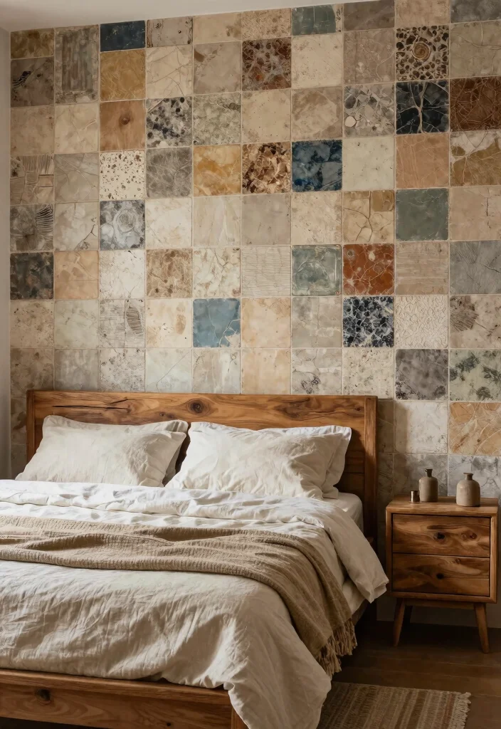 15 Tiles for Bedroom Wall Ideas with a Modern Textured Finish - 15. Reclaimed Tiles for Sustainable Style 1