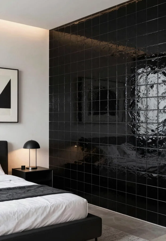 15 Tiles for Bedroom Wall Ideas with a Modern Textured Finish - 3. Glossy Finish for a Sleek Modern Touch 1