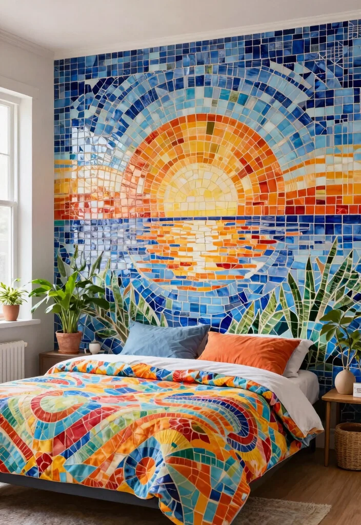 15 Tiles for Bedroom Wall Ideas with a Modern Textured Finish - 5. Mosaic Tiles for Artistic Flair 1