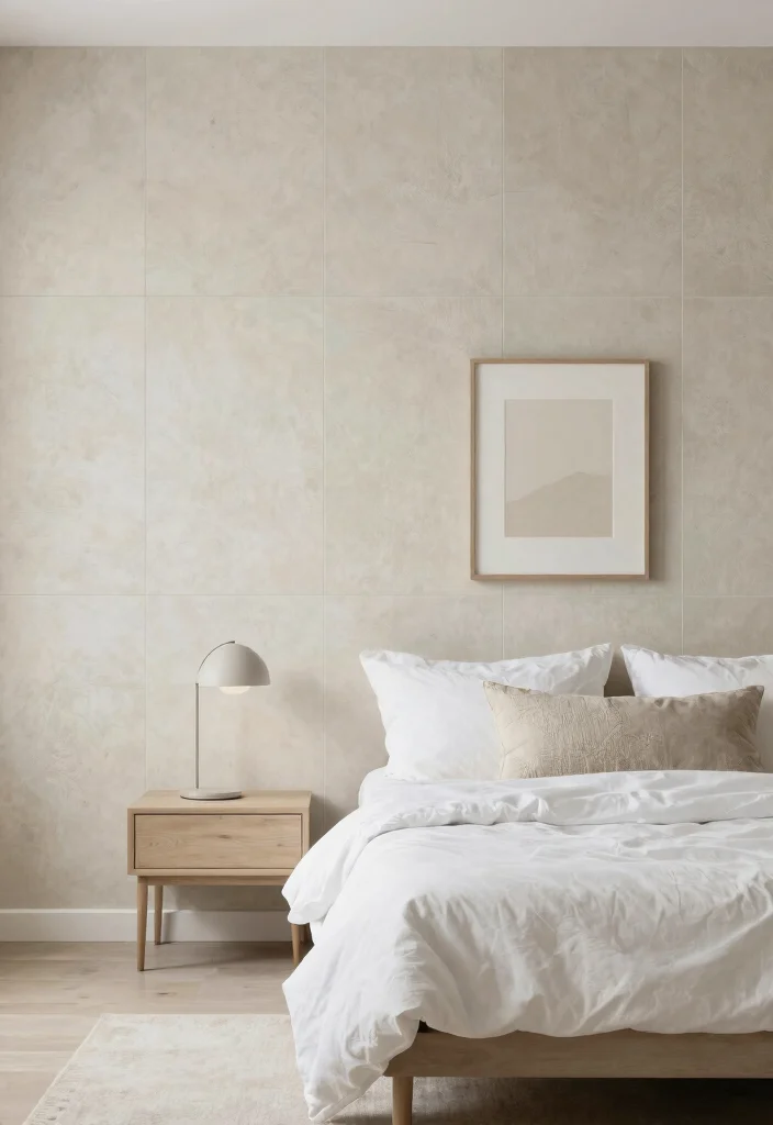 15 Tiles for Bedroom Wall Ideas with a Modern Textured Finish - 9. Neutral Textured Tiles for a Minimalistic Approach 1