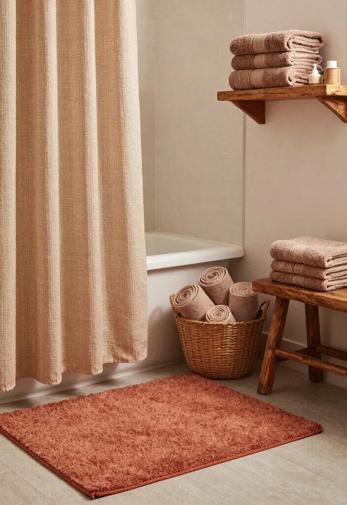 15 Tuscan Bathroom Decor Ideas With Rustic Warmth - 6. Cozy Textiles 1