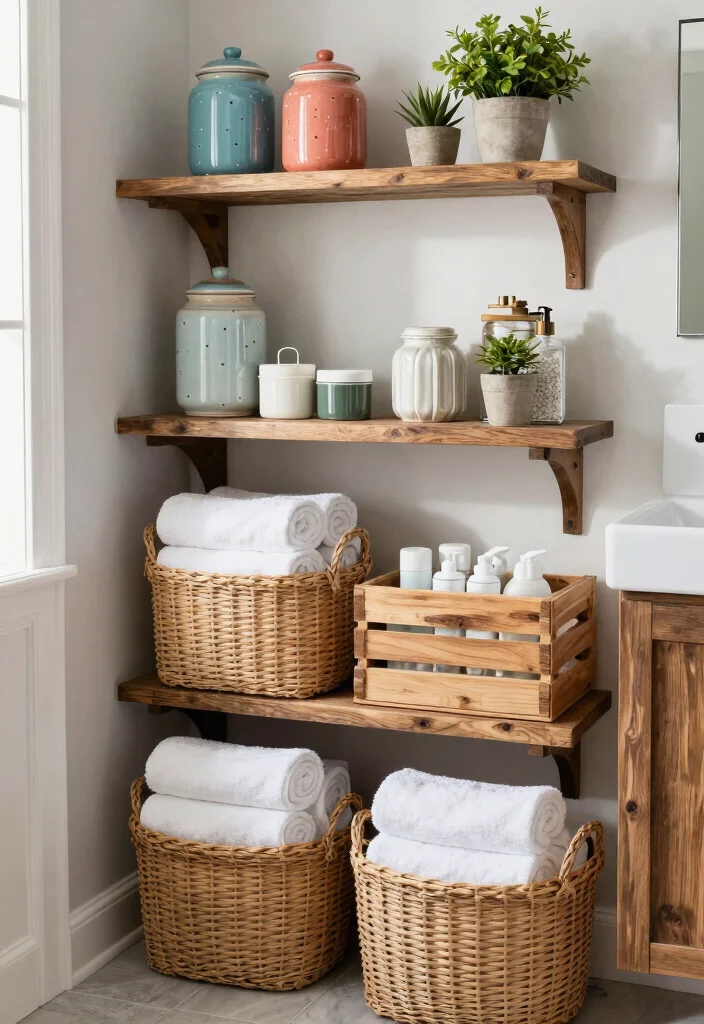 15 Tuscan Bathroom Decor Ideas With Rustic Warmth - 9. Functional Rustic Storage 1