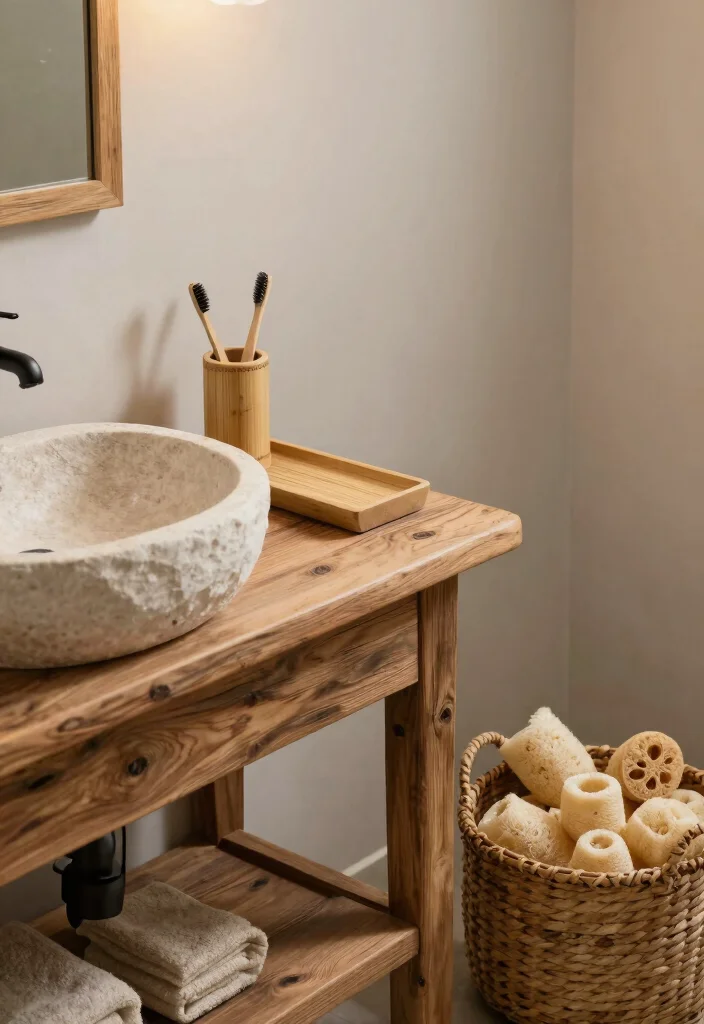 15 Warm Bathroom Ideas With Cozy Comfort - 2. Natural Materials for a Cozy Feel 1