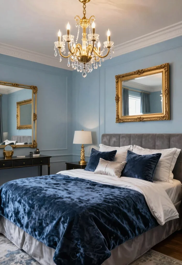 16 Bedroom Ideas Light Blue: Calm, Airy Vibes - 10. Luxe Textures 1