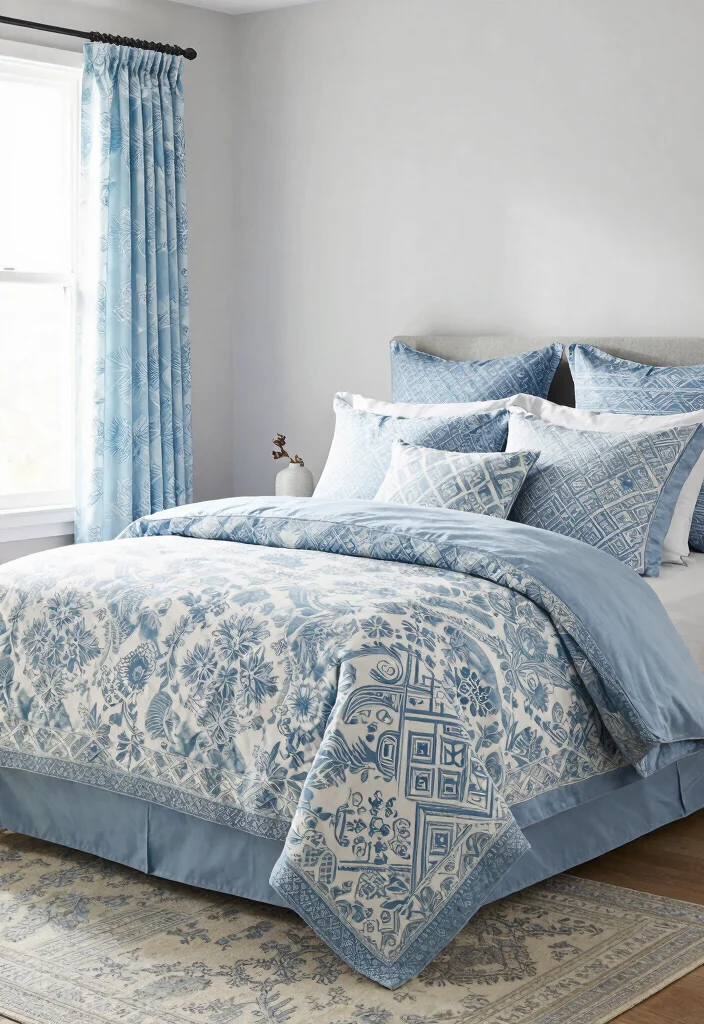 16 Bedroom Ideas Light Blue: Calm, Airy Vibes - 11. Harmonious Patterns 1