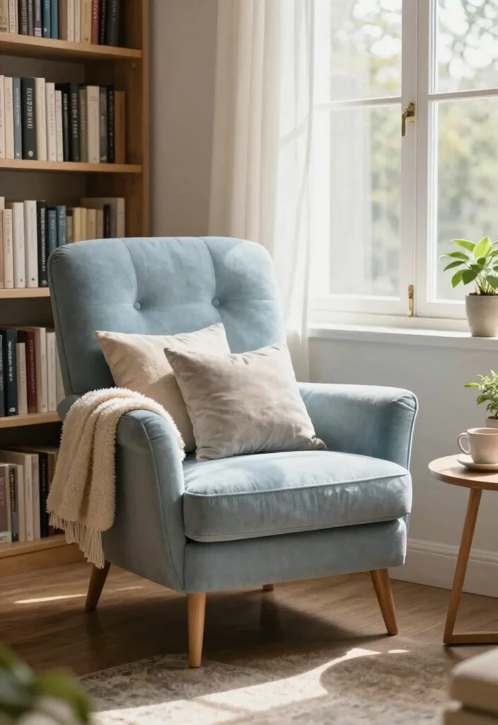 16 Bedroom Ideas Light Blue: Calm, Airy Vibes - 12. Tranquil Reading Nook 1