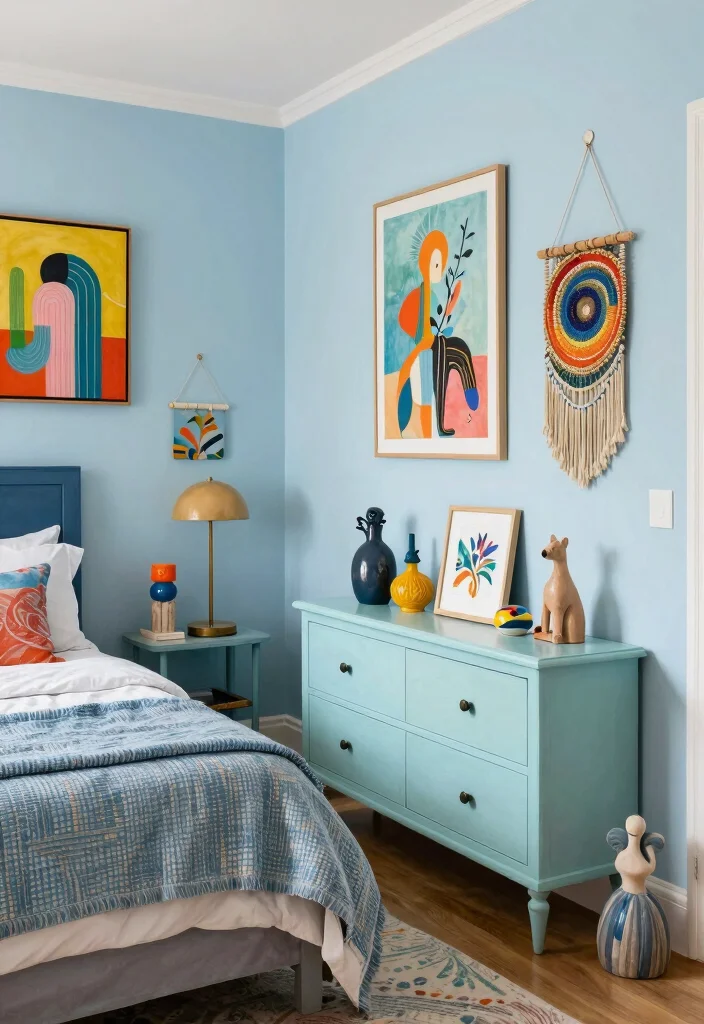 16 Bedroom Ideas Light Blue: Calm, Airy Vibes - 14. Artistic Touch 1