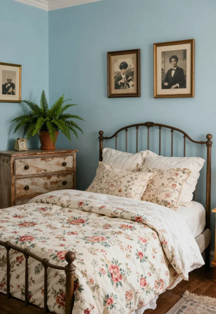 16 Bedroom Ideas Light Blue: Calm, Airy Vibes - 6. Vintage Charm 1
