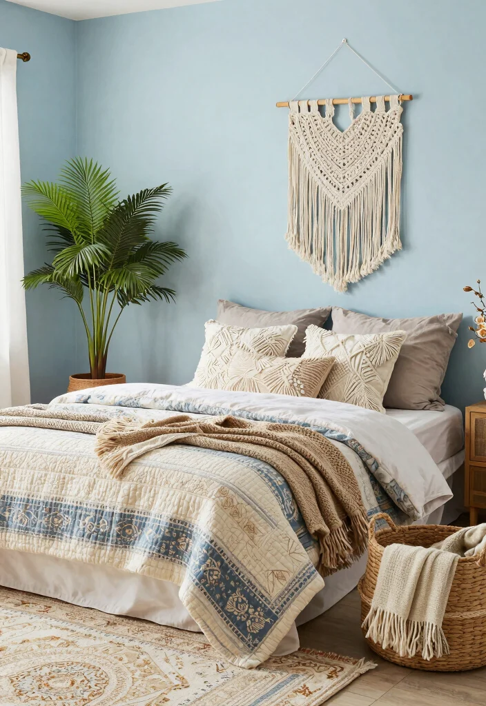16 Bedroom Ideas Light Blue: Calm, Airy Vibes - 8. Beachy Boho 1