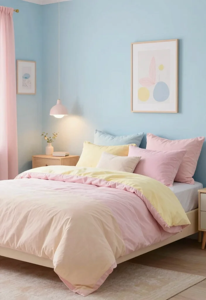 16 Bedroom Ideas Light Blue: Calm, Airy Vibes - 9. Dreamy Pastels 1