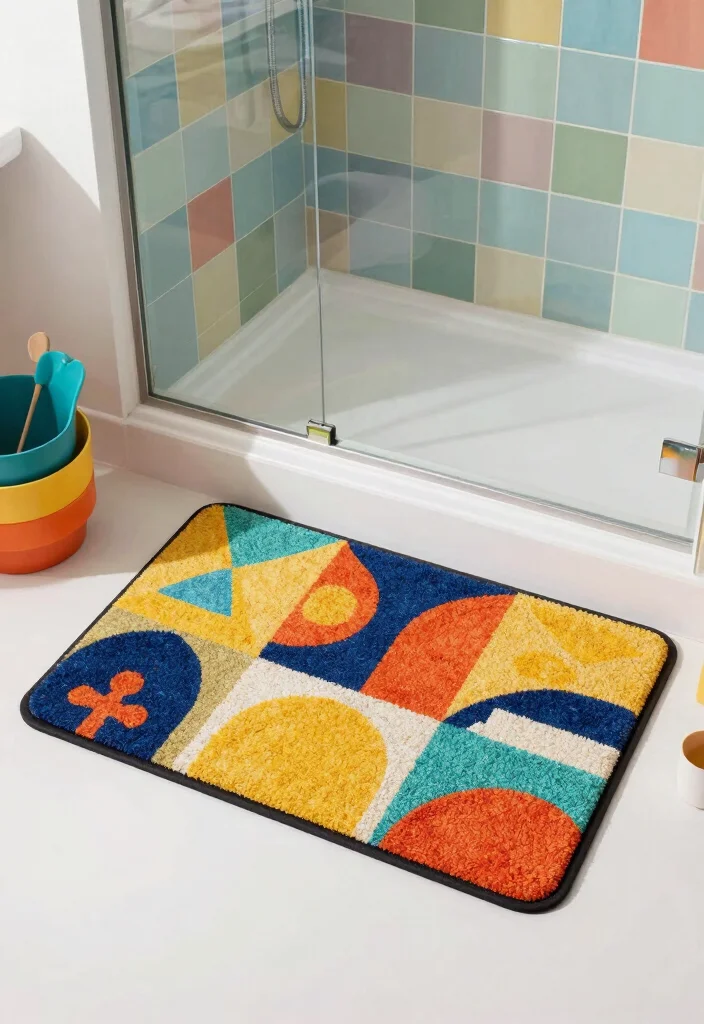 16 Colorful Bathroom Decor Ideas To Brighten The Space - 15. Funky Shower Mats 1