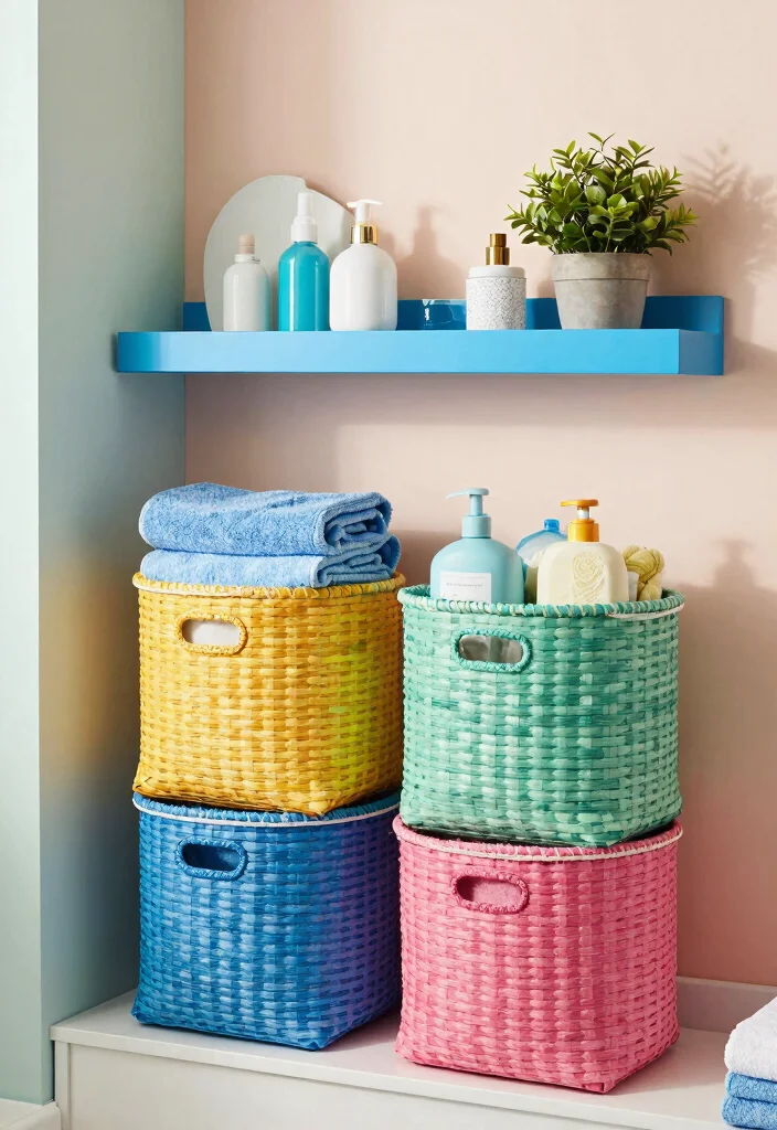 16 Colorful Bathroom Decor Ideas To Brighten The Space - 3. Decorative Bathroom Storage 1