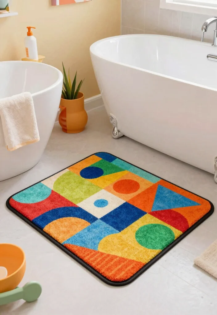 16 Colorful Bathroom Decor Ideas To Brighten The Space - 8. Fun Bath Mats 1