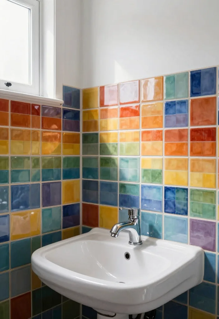 16 Cute Bathroom Ideas With Playful Personality - 1. Rainbow Tile Accents 1