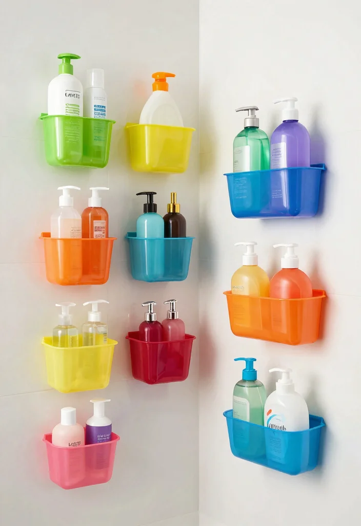 16 Cute Bathroom Ideas With Playful Personality - 14. Colorful Shower Caddies 1