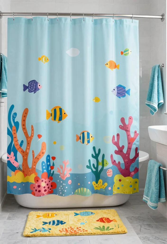 16 Cute Bathroom Ideas With Playful Personality - 2. Fun Shower Curtain Designs 1