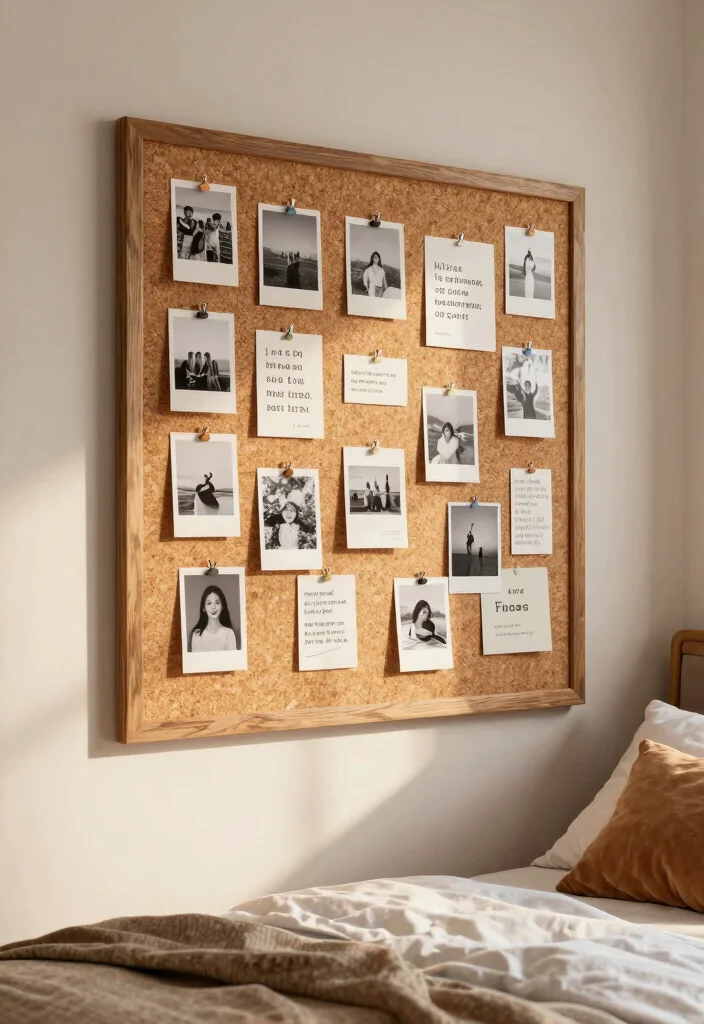 16 DIY Wall Decor for Bedroom Ideas: Creative Budget-Friendly - 13. Cork Board Display 1