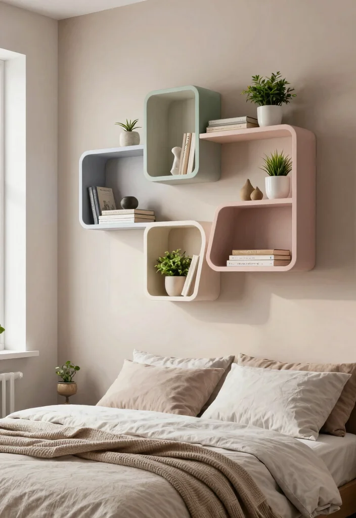 16 DIY Wall Decor for Bedroom Ideas: Creative Budget-Friendly - 7. Geometric Wall Shelves 1